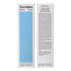 Torriden DIVE IN Cream 80ml (2.71 fl. oz.) | Facial Moisturizer for Sensitive, Oily Skin | Lightweight and Moistrul Creamy Texture | Hyaluronic Acid Cream, Allantoin