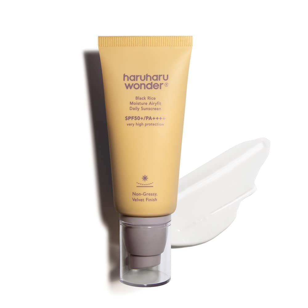 HARU HARU Wonder Black Rice Moisture Airyfit Daily Sunscreen 1.69-fl.oz - Velvet Finish, No White Cast, Hydrating, Moisturizing, Korean Skin Care, Vegan, Clean Beauty