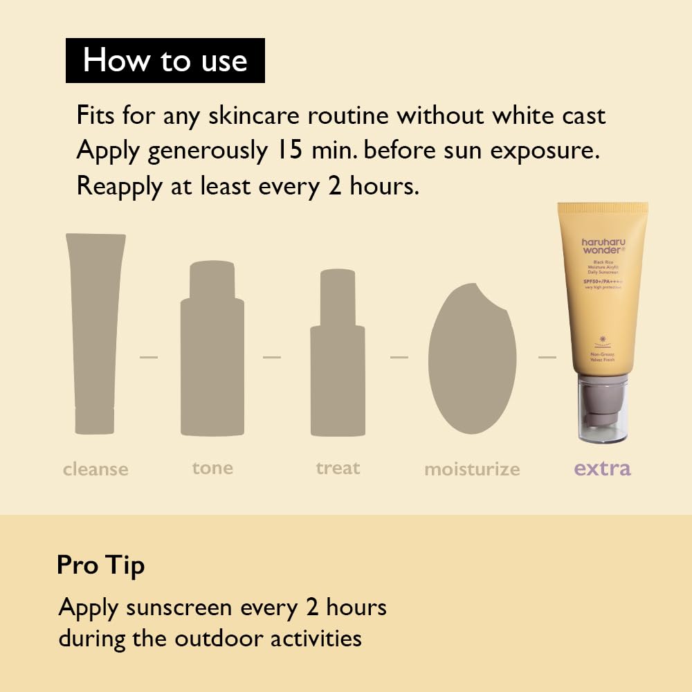 HARU HARU Wonder Black Rice Moisture Airyfit Daily Sunscreen 1.69-fl.oz - Velvet Finish, No White Cast, Hydrating, Moisturizing, Korean Skin Care, Vegan, Clean Beauty