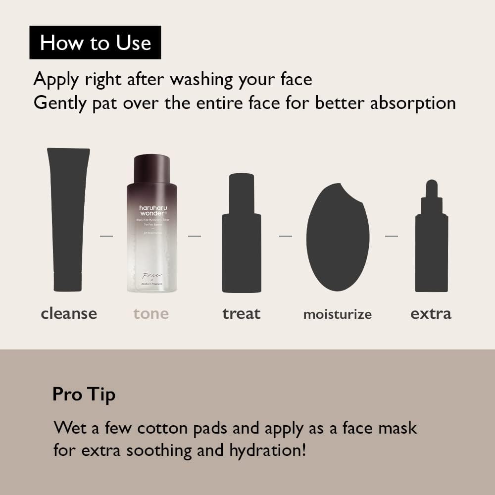 HARU HARU Wonder Black Rice Hyaluronic Toner for Sensitive Skin 5.1 fl.oz, Alcohol Free, Fragrance Free, Deep Hydration, Glass Skin, Korean Skincare, Vegan, Cruelty-Free