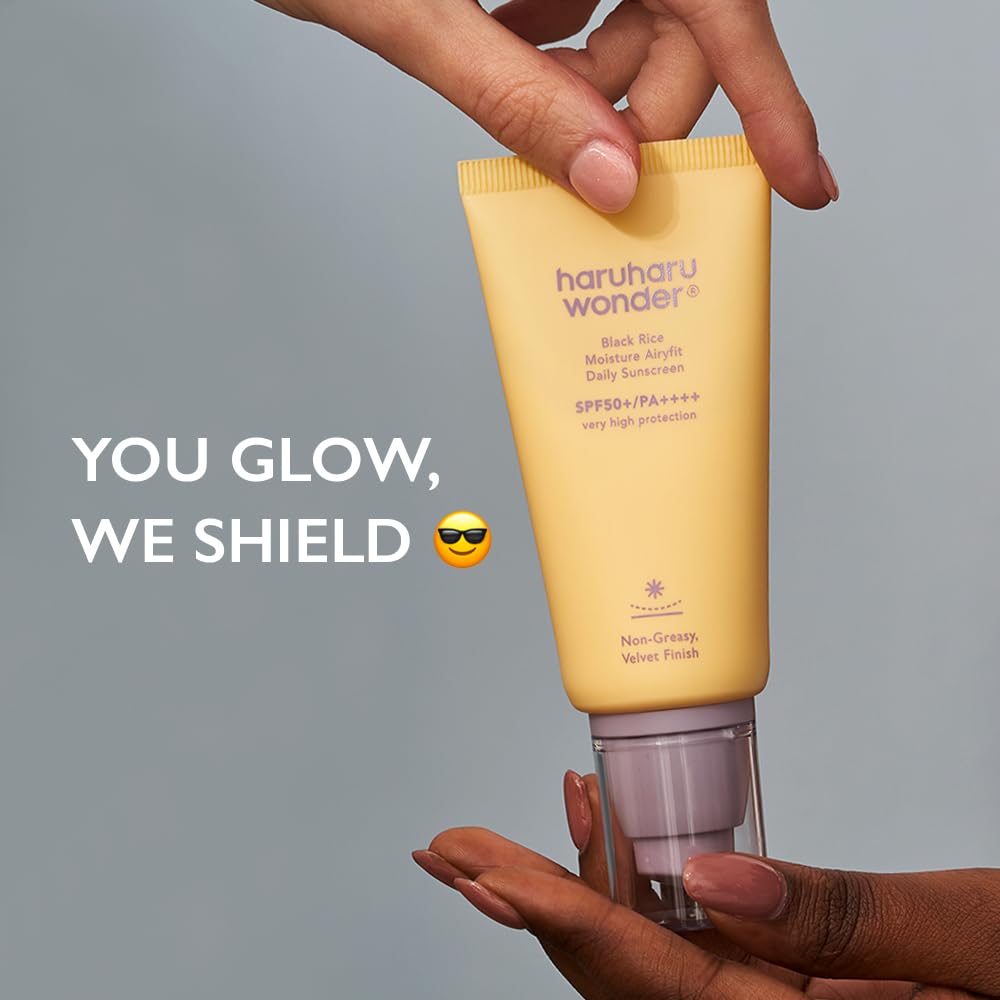 HARU HARU Wonder Black Rice Moisture Airyfit Daily Sunscreen 1.69-fl.oz - Velvet Finish, No White Cast, Hydrating, Moisturizing, Korean Skin Care, Vegan, Clean Beauty