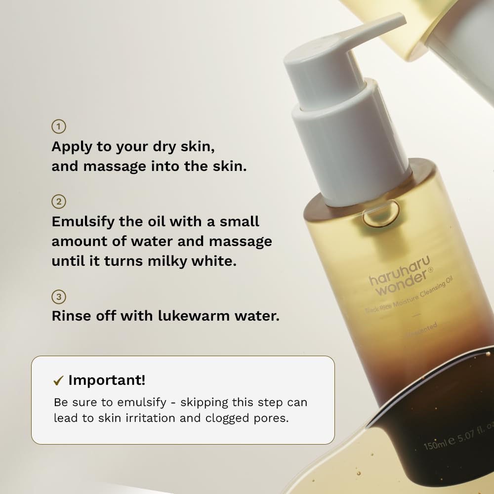 HARU HARU wonder Black Rice Moisture Cleansing Oil, 5.1 fl oz, Double Cleansing, Daily Makeup remover, Pore Oil Cleanser, Korean Skincare for sensitive, normal and Oily Skin