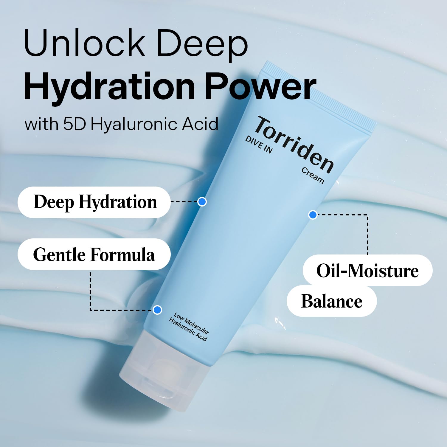 Torriden DIVE IN Cream 80ml (2.71 fl. oz.) | Facial Moisturizer for Sensitive, Oily Skin | Lightweight and Moistrul Creamy Texture | Hyaluronic Acid Cream, Allantoin