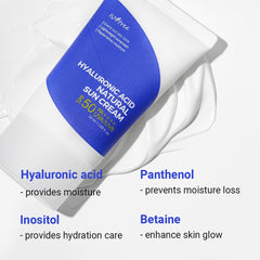 ISNTREE Hyaluronic Acid Natural Suncream SPF-50 PA++++ 50ml, 1.69 fl.oz | Evens out skin tone | Lightweight sunscreen | Replenishes moisture