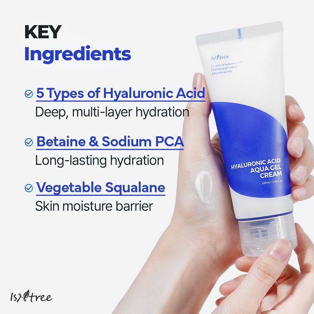 ISNTREE Hyaluronic Acid Aqua Gel Cream 100ml, 3.38 fl oz | Korean Skincare | Lightweight Moisturizer | Quick-Absorbing Hydration | For Oily to Combination Skin