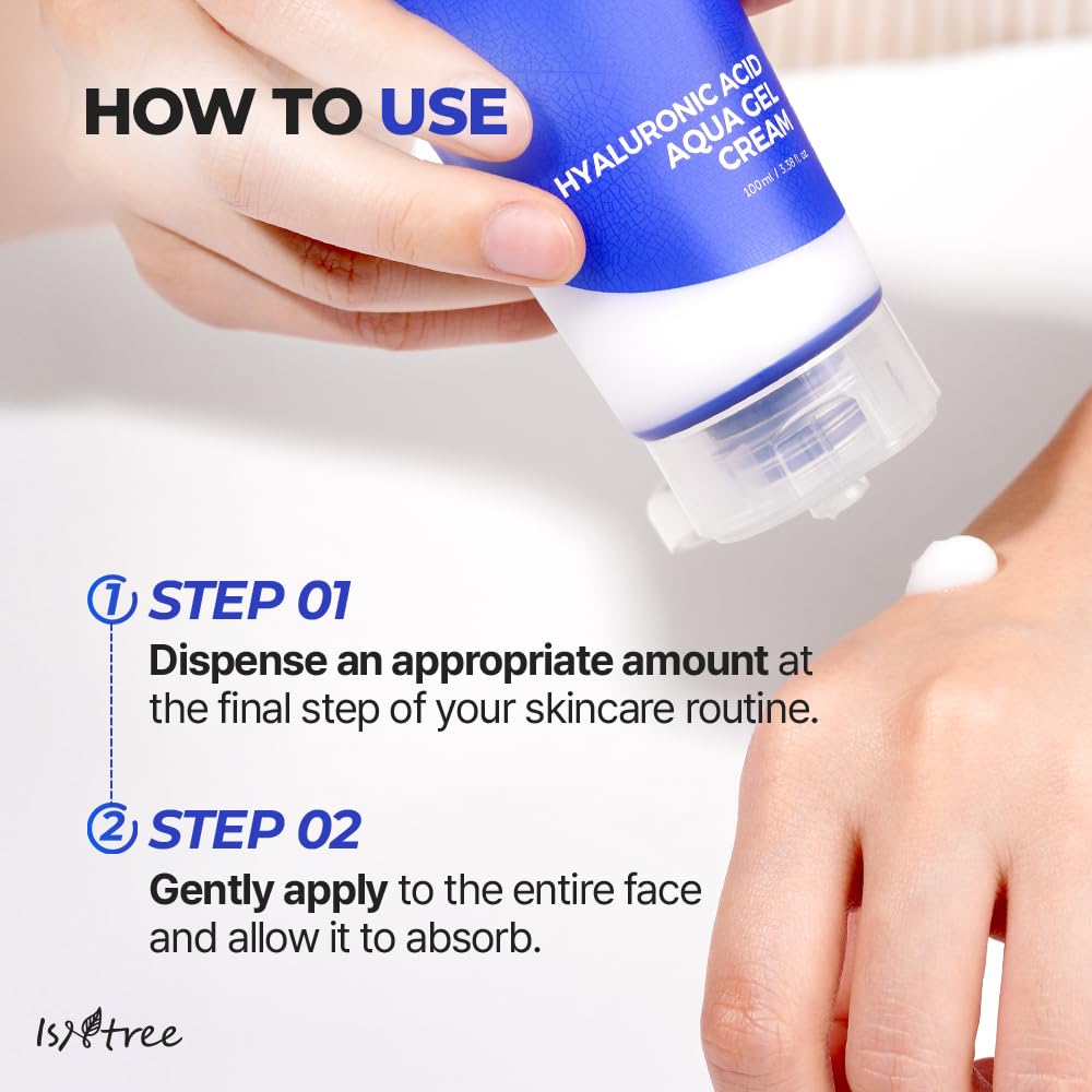 ISNTREE Hyaluronic Acid Aqua Gel Cream 100ml, 3.38 fl oz | Korean Skincare | Lightweight Moisturizer | Quick-Absorbing Hydration | For Oily to Combination Skin