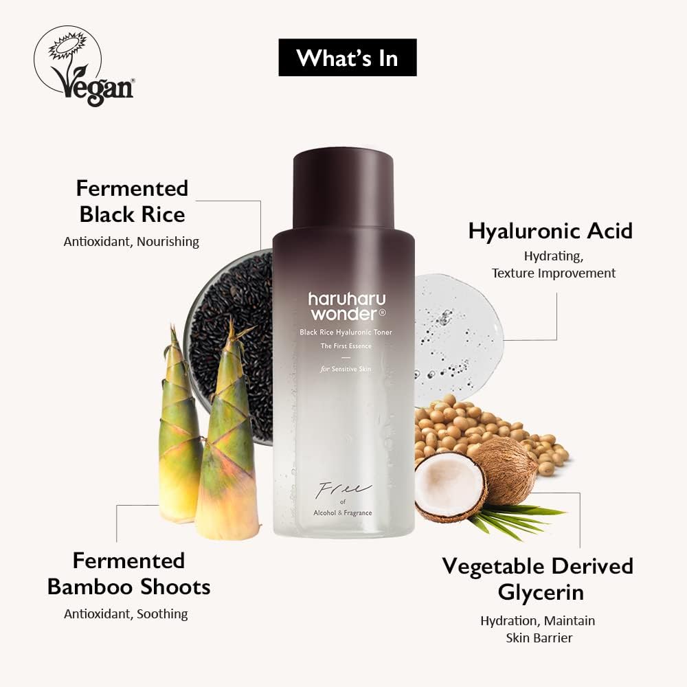 HARU HARU Wonder Black Rice Hyaluronic Toner for Sensitive Skin 5.1 fl.oz, Alcohol Free, Fragrance Free, Deep Hydration, Glass Skin, Korean Skincare, Vegan, Cruelty-Free