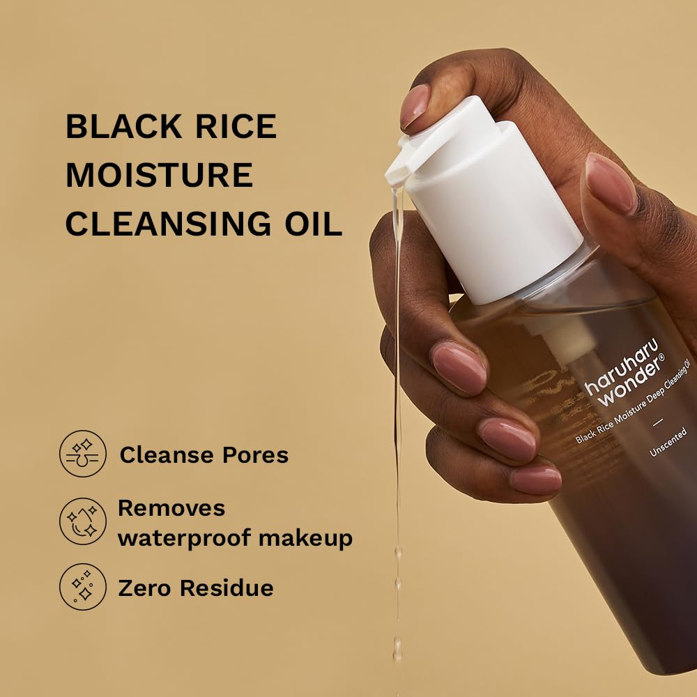 HARU HARU wonder Black Rice Moisture Cleansing Oil, 5.1 fl oz, Double Cleansing, Daily Makeup remover, Pore Oil Cleanser, Korean Skincare for sensitive, normal and Oily Skin