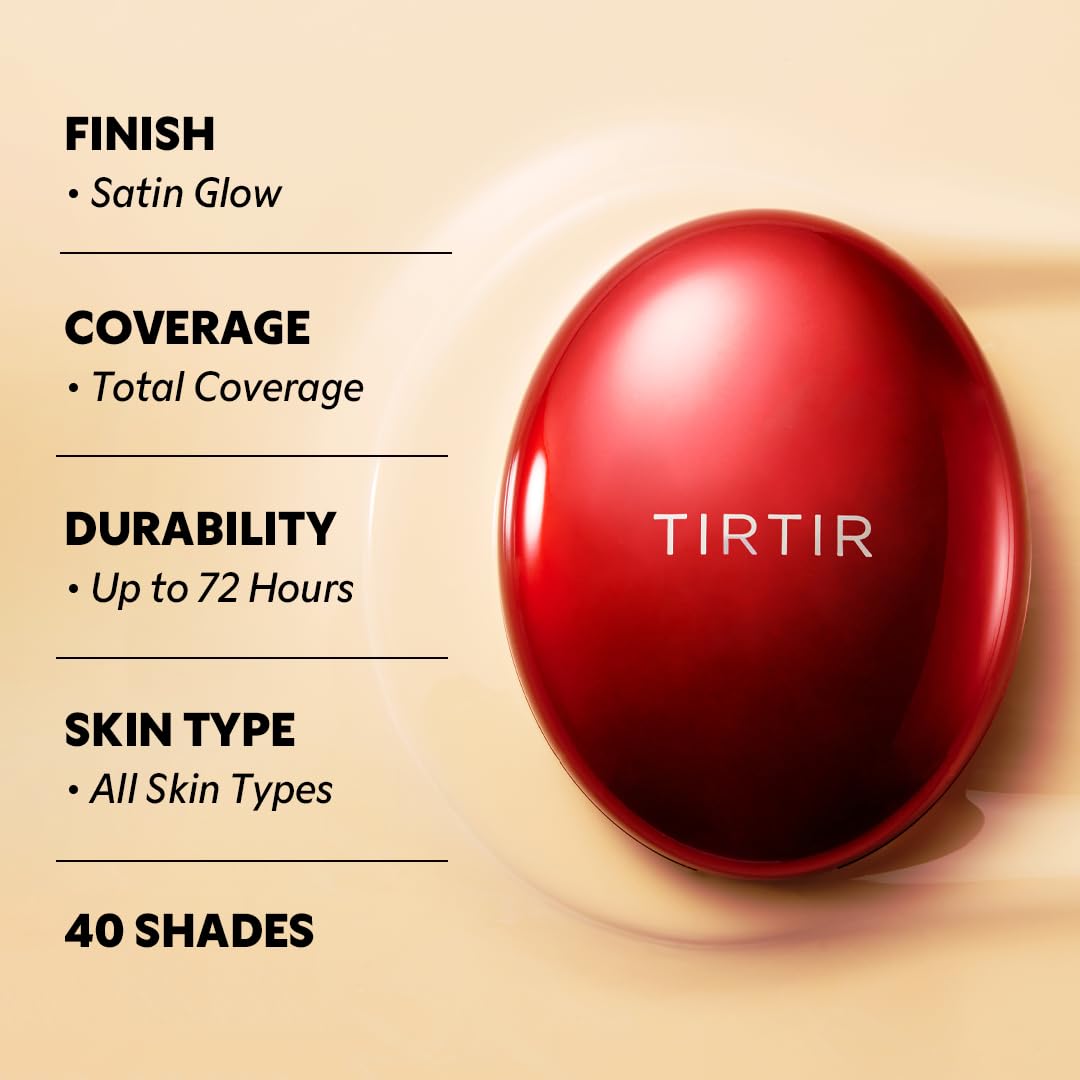 TIRTIR Mask Fit Red Cushion Foundation | Full coverage, Weightless, Skin fit, Satin Glow Finish, Korean Makeup BB Foundation, Beauty, Tattoo Cover Up, Buildable 0.63 Fl Oz