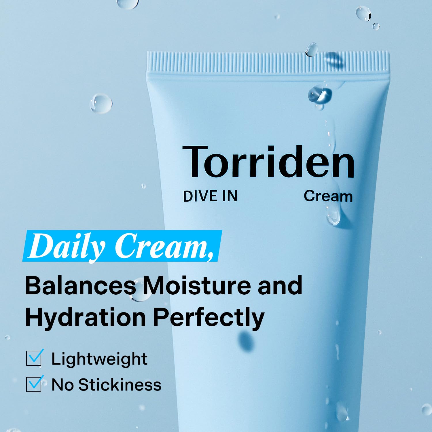 Torriden DIVE IN Cream 80ml (2.71 fl. oz.) | Facial Moisturizer for Sensitive, Oily Skin | Lightweight and Moistrul Creamy Texture | Hyaluronic Acid Cream, Allantoin