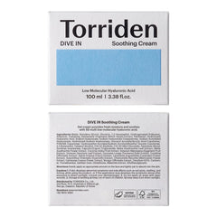 Torriden DIVE IN Hyaluronic Acid Soothing Cream 100ml (3.38 fl. oz) | Revitalizing Facial Moisturizer for Sensitive and Dry Skin | Hyaluronic Acid, Panthenol, Allantoin
