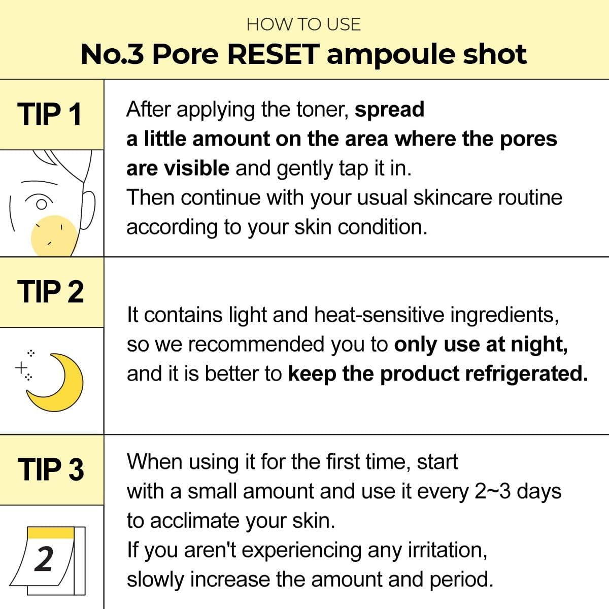 Numbuzin No.3 Pore Reset Ampoule Shot | Retinol, Silybin, Niacinamide, Adenosine, Saggy Pores, Excess Sebum | Korean Skin Care for Face