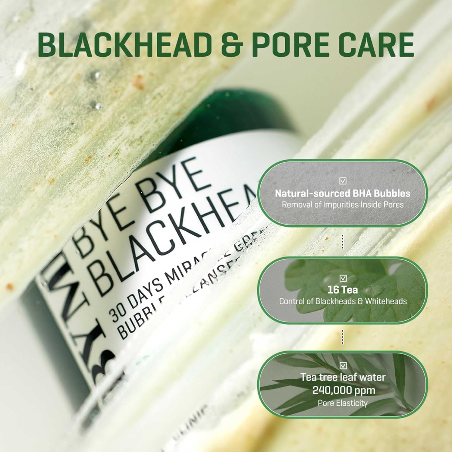 SOME BY MI Bye Bye Blackhead 30 Days Miracle Green Tea Tox Bubble Cleanser – 4.23oz, 120g – Korean Face Wash & Bubble Face Mask – Daily Blackhead-Removing Pore Minimizer for Face – Korean Skin Care