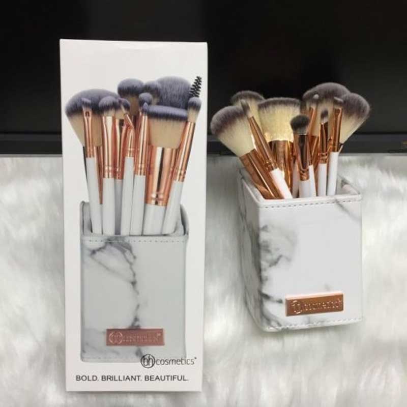 BH Cosmetics - White Marble Signature Rose Gold 13/Piece Brush Set With Holder