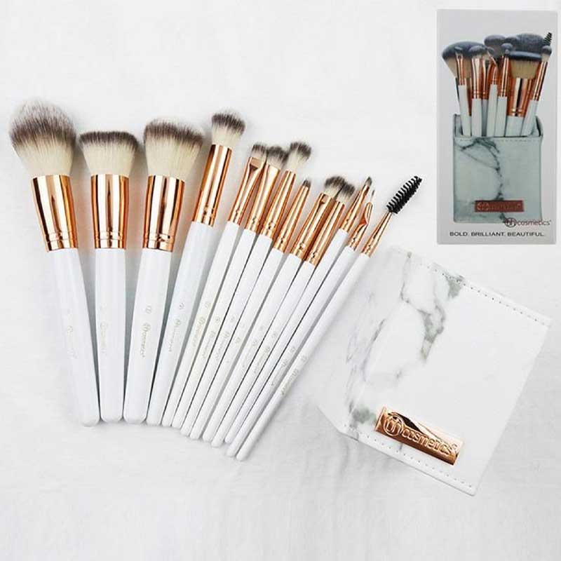 BH Cosmetics - White Marble Signature Rose Gold 13/Piece Brush Set With Holder