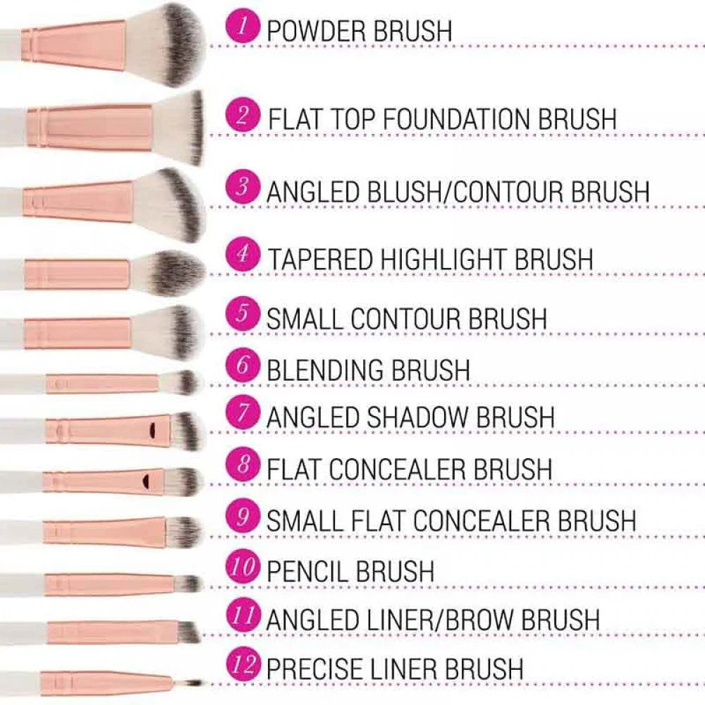 BH Cosmetics - Rose Romance 12/Piece Brush Set With White Cosmetic Case