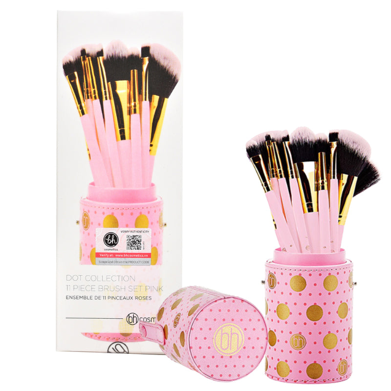 BH Cosmetics - Dot Collection 11/piece Brush Set With Button Holder