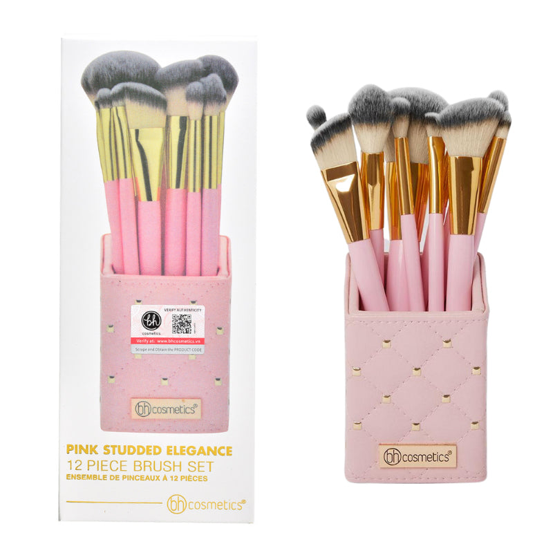 BH Cosmetics - Pink Studded Elegance 12/Piece Brush Set With Brush Holder