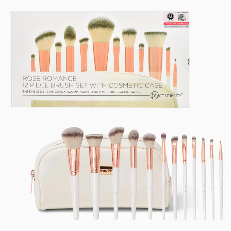 BH Cosmetics - Rose Romance 12/Piece Brush Set With White Cosmetic Case