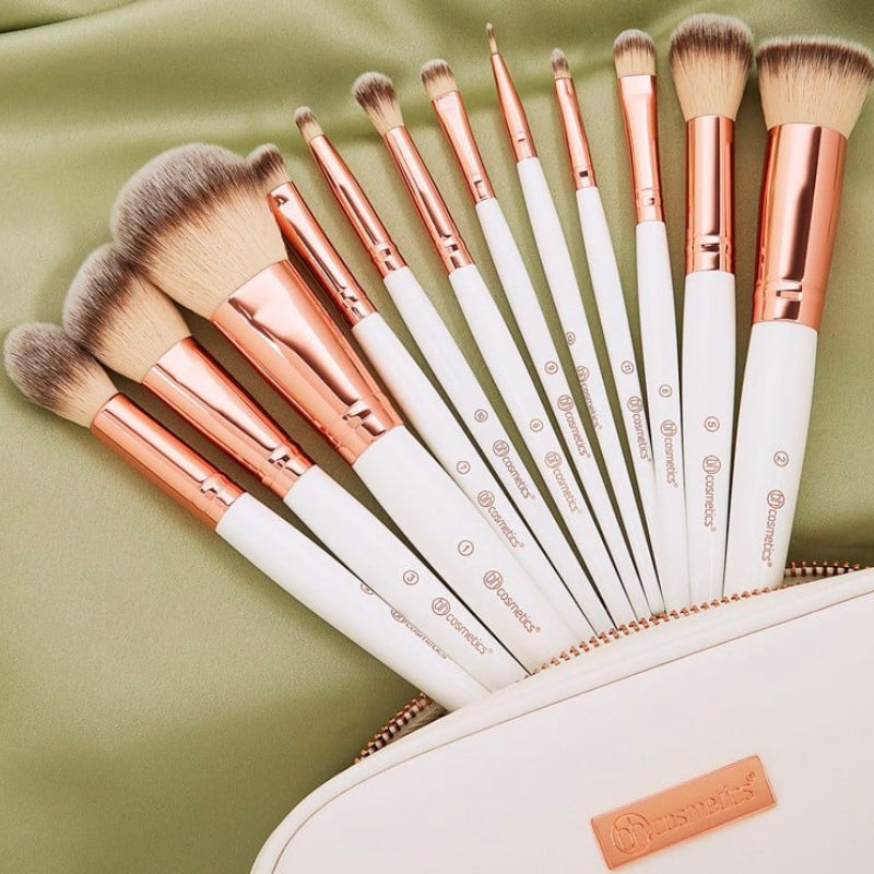 BH Cosmetics - Rose Romance 12/Piece Brush Set With White Cosmetic Case