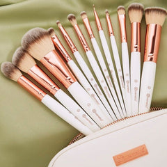 BH Cosmetics - Rose Romance 12/Piece Brush Set With White Cosmetic Case