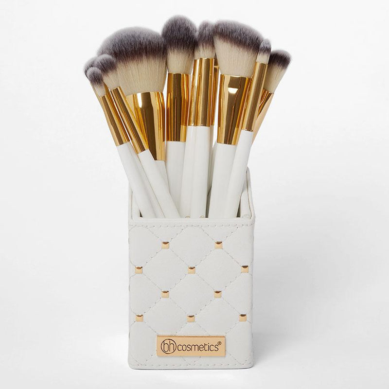 BH Cosmetics - White Studded Elegance 12/Piece Brush Set With Brushes Holder