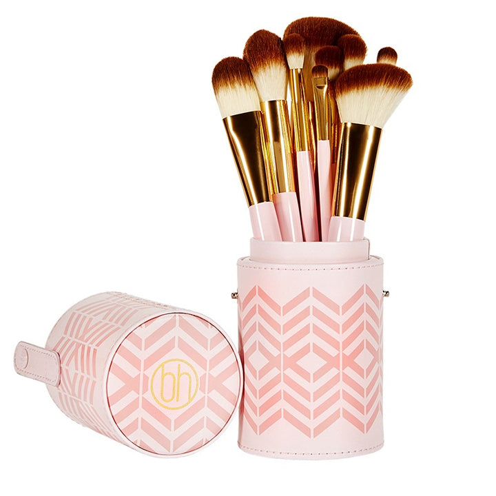 BH Cosmetics - Pink Perfection 10/Piece Brush Set With Button Holder