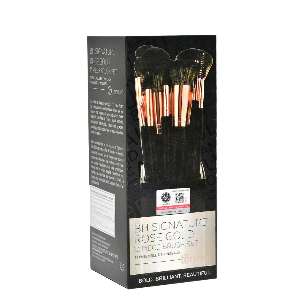 BH Cosmetics - Signature Rose Gold 13/Piece Brush Set With Black Brushes Holder