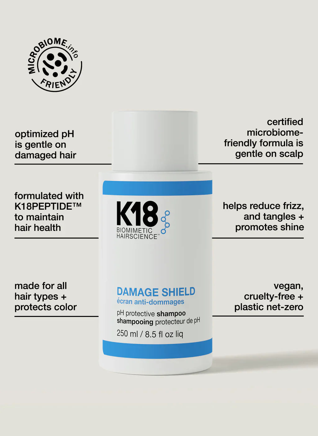 K18 Bio Mimetic Hair Science - DAMAGE SHIELD pH-Protective shampoo 250ml