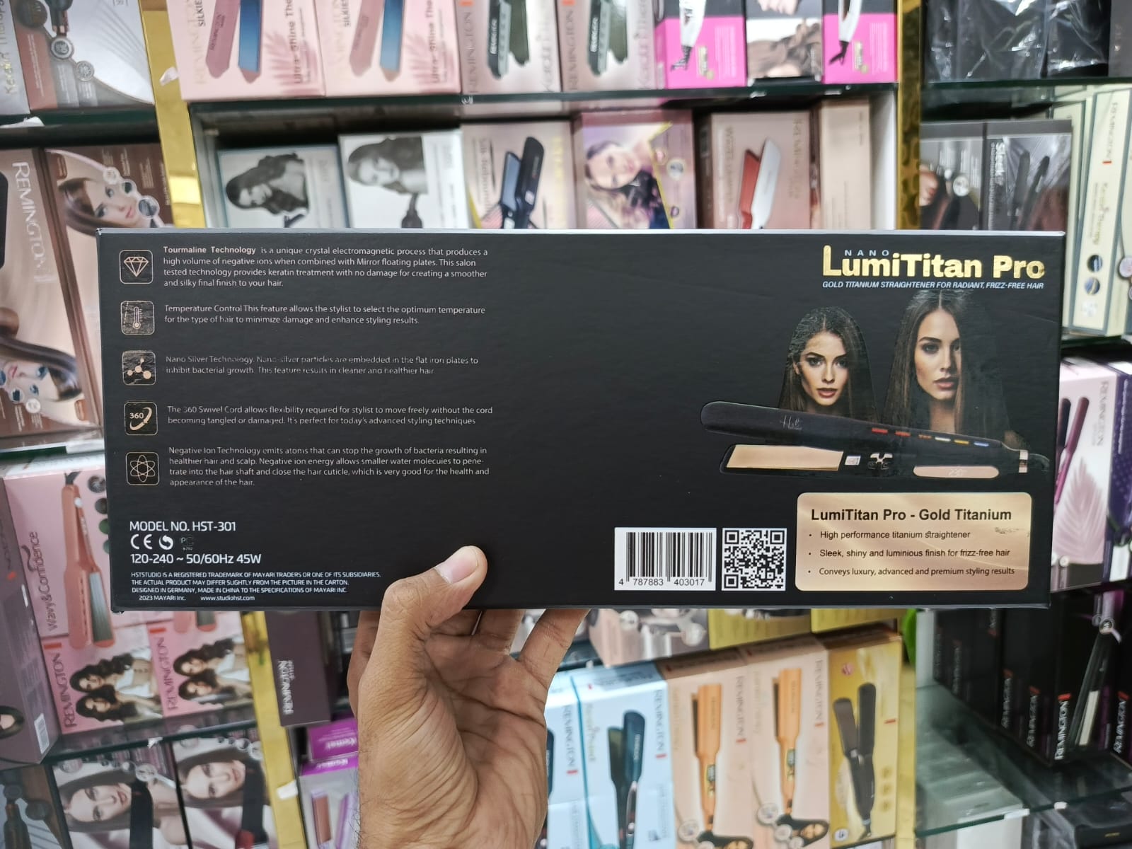 HST-301 (Black ) Studio Nano Lumi Titan Pro Gold Titanium Straightener For Radiant Frizz Free Hair ( Orignal )
