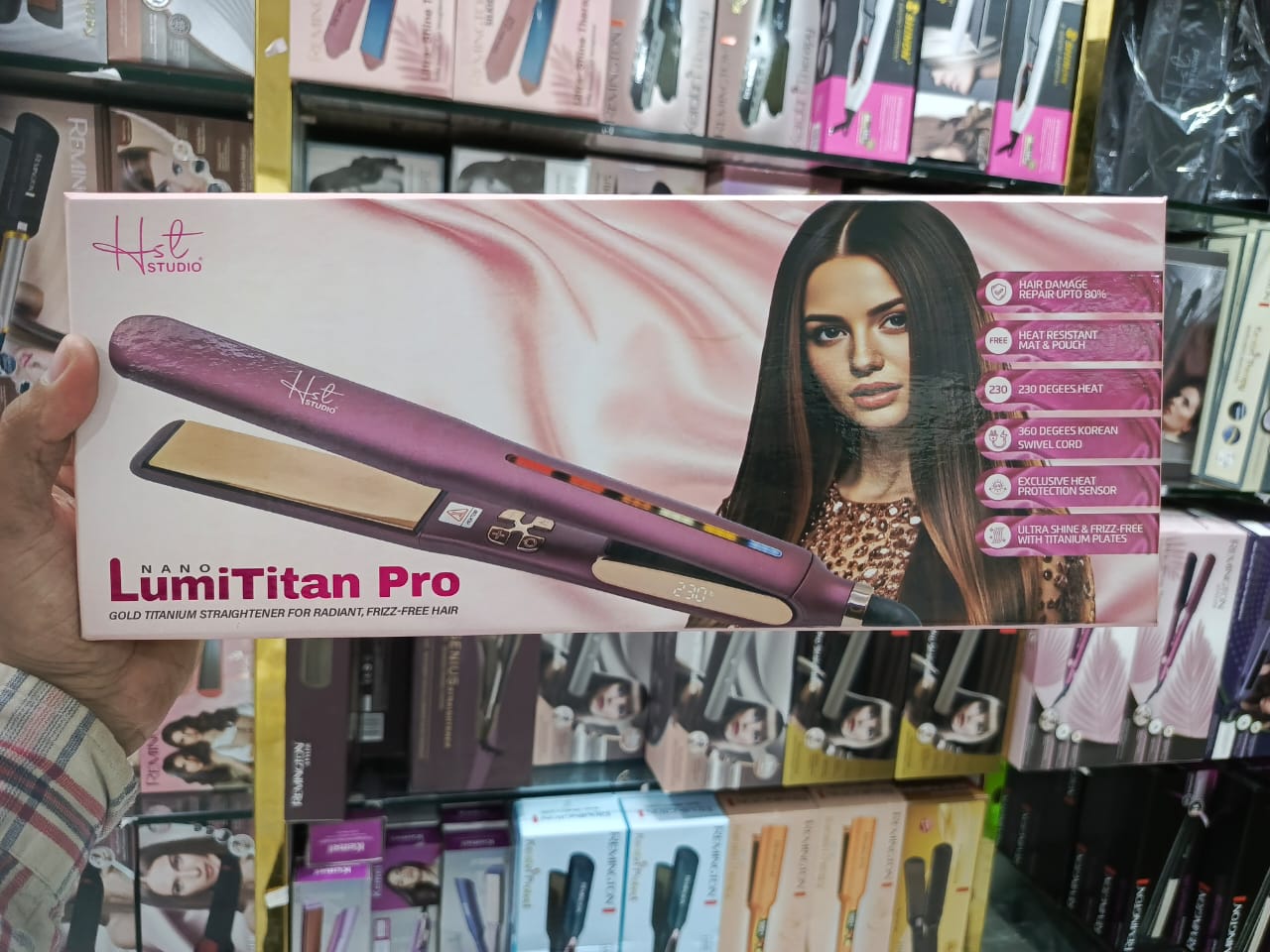 HST-302 ( PINK ) Studio Nano Lumi Titan Pro Gold Titanium Straightener For Radiant Frizz Free Hair ( Orignal )