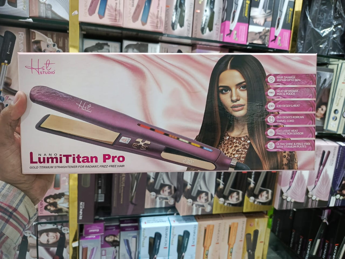HST-302 ( PINK ) Studio Nano Lumi Titan Pro Gold Titanium Straightener For Radiant Frizz Free Hair ( Orignal )