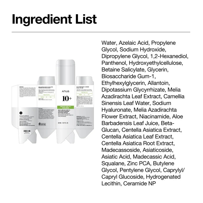 ANUA Azelaic Acid 10+ Hyaluron Redness Soothing Serum 30ml