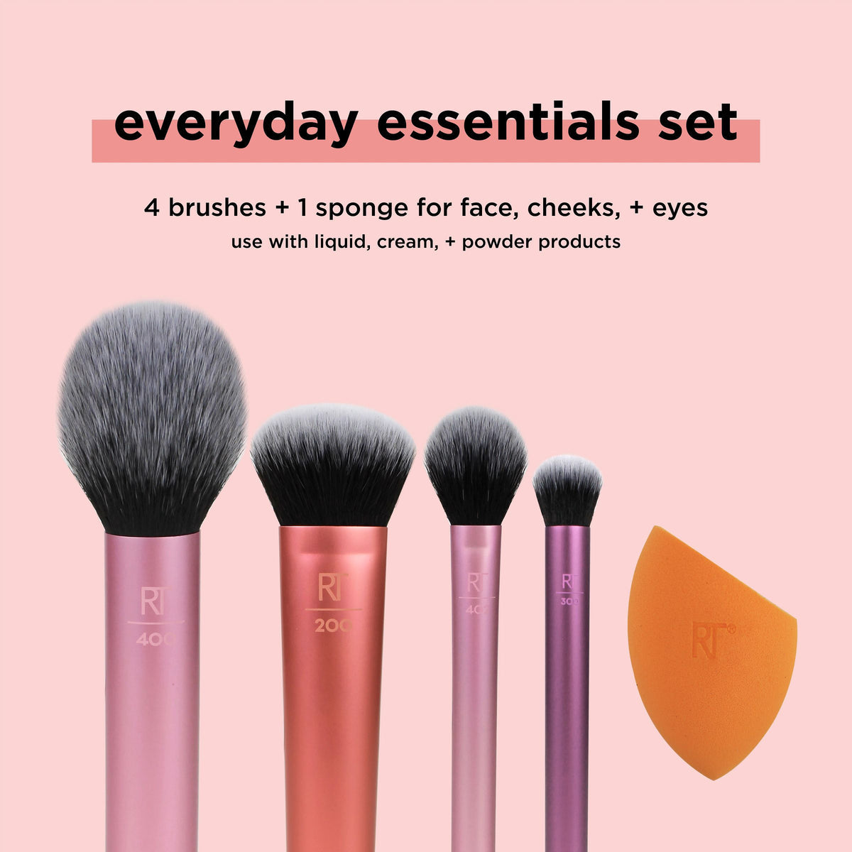 Real Techniques Everyday Essentials Makeup Brush Set With Bonus Miracle Complexion Sponge
