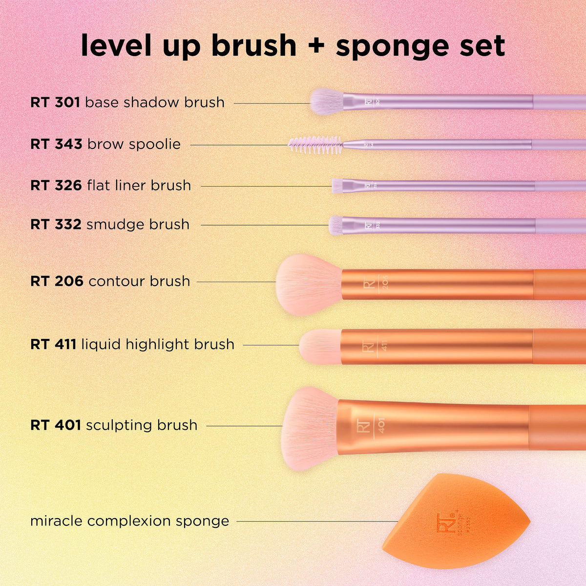 Real Techniques Level Up Brush + Sponge 8/Pcs Set