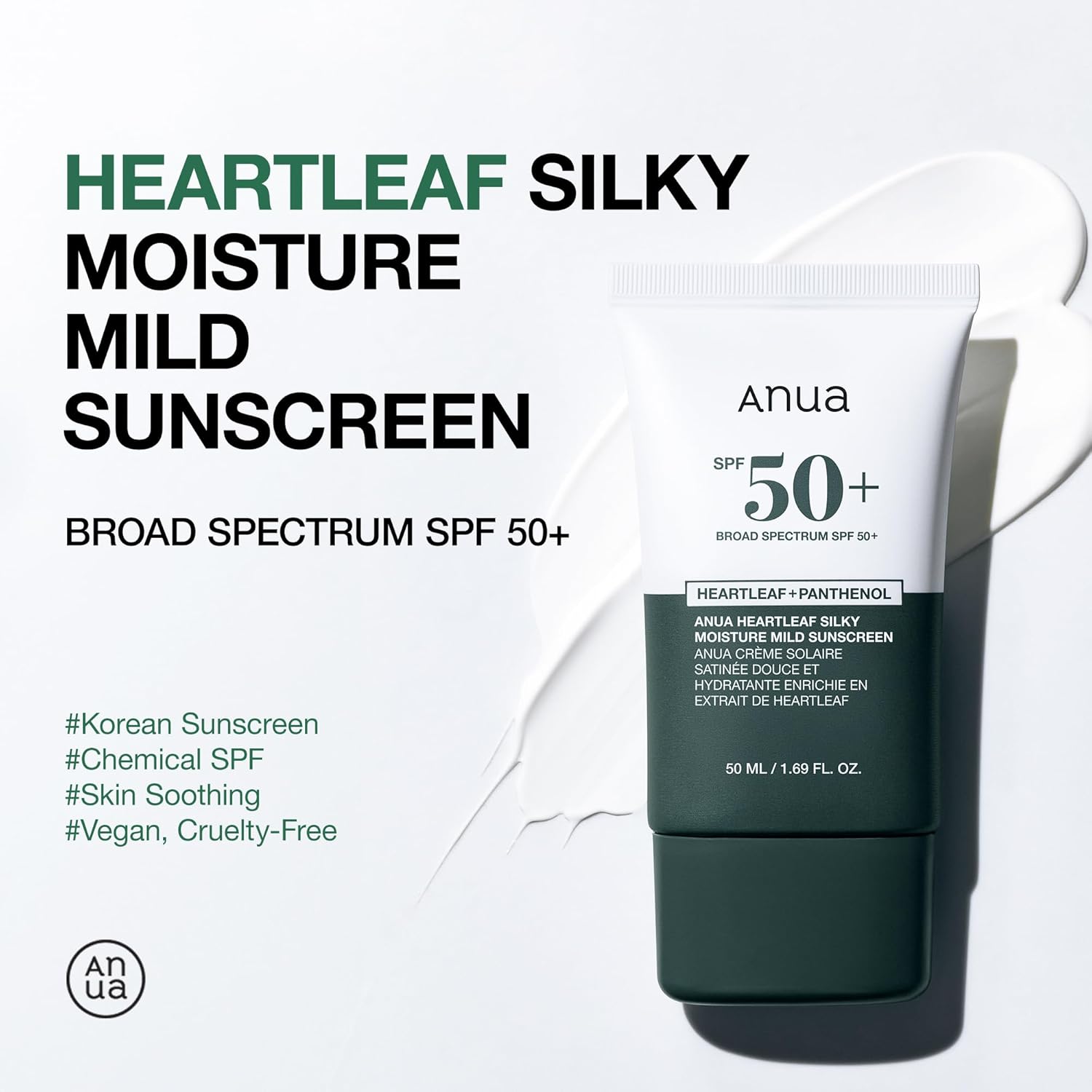ANUA Heart Leaf Silky Moisture Mild Sunscreen 50ml
