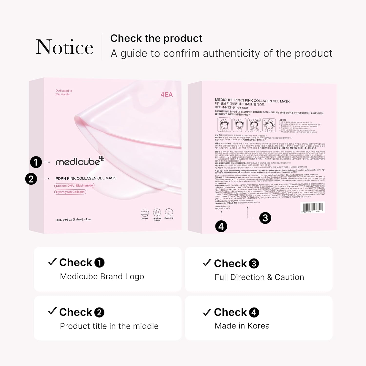 Medicube PDRN Pink Collagen Jelly Gel Face Sheet Mask ( 4/Sheets Box )