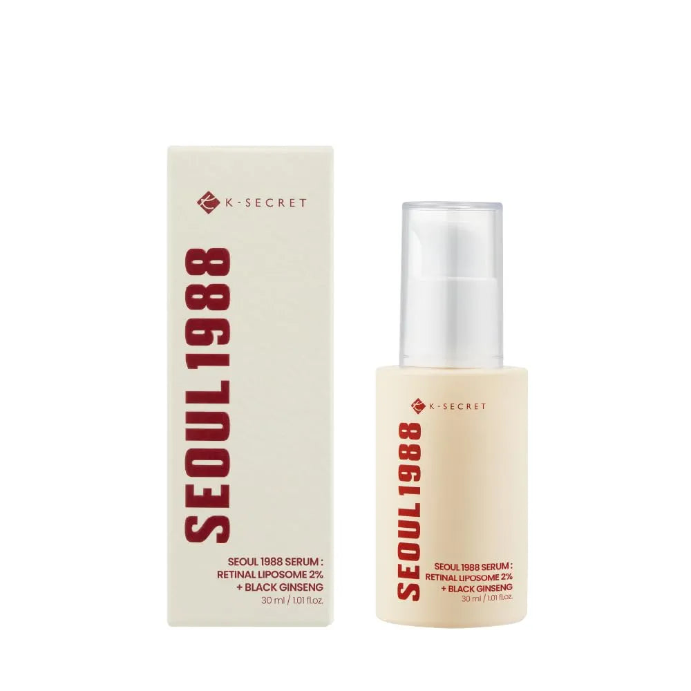 K-SECRET | SEOUL 1988 Serum : Retinal Liposome 2% + Black Gingeng, 30ml/1.01fl.oz | 58% Black Gingeng Extract with Retinal, Bakuchiol, Vitamin C & 3 Peptides Serum for Wrinkle Care | Korean Skincare |